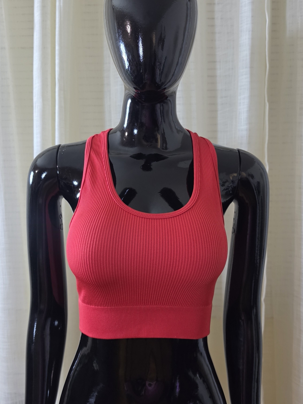 Ribbed Red Scoop-Neck Crop Top